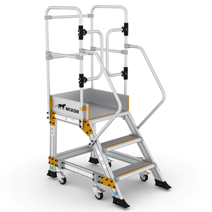 Industrial platform stairs 3 steps | Spring castors