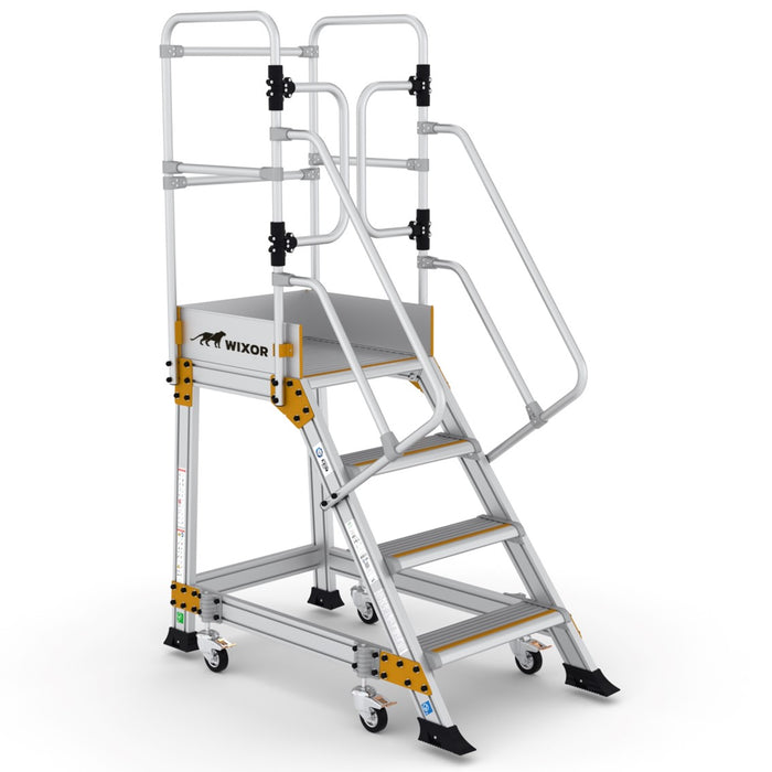 Industrial platform stairs 4 steps | Spring castors