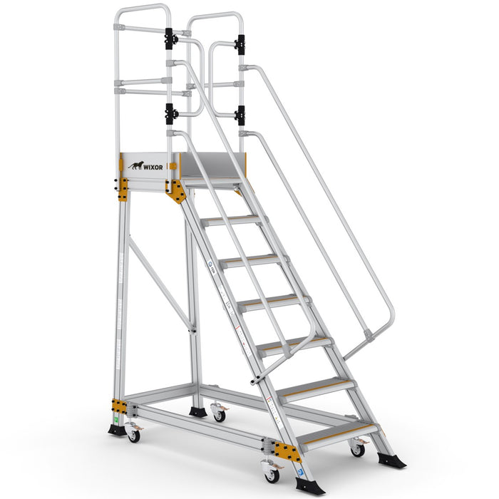 Industrial platform stairs 7 steps | Spring casters