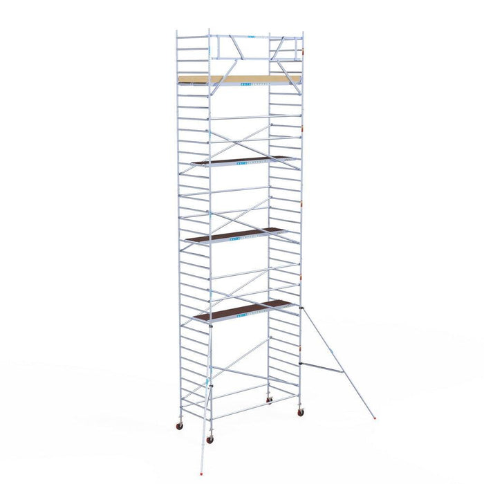 Rollgerüst Euroscaffold Basic 135x305 11,2m Arbeitshöhe an der Fassade - GerüstExpress
