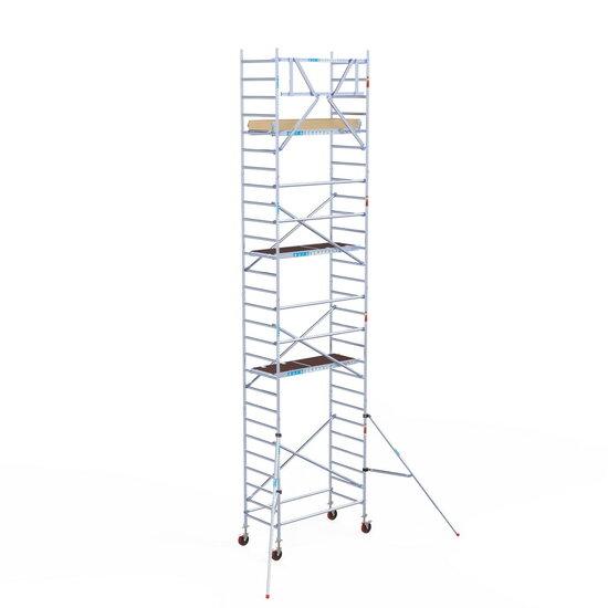 Rollgerüst Euroscaffold Basic 90x190 9,2m Arbeitshöhe Carbonplattform gegen Fassade - GerüstExpress