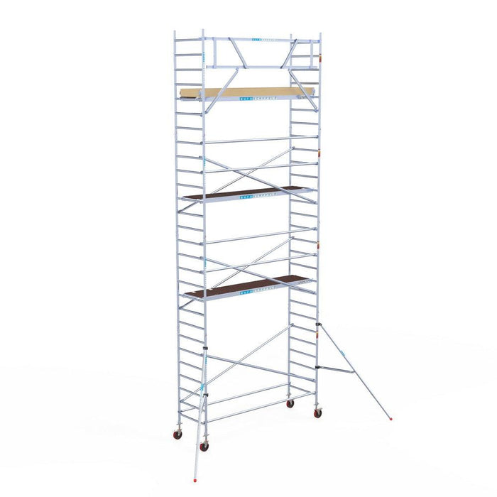 Rollgerüst Euroscaffold Basic 90x305 9,2m Arbeitshöhe Carbonplattform gegen Fassade - GerüstExpress