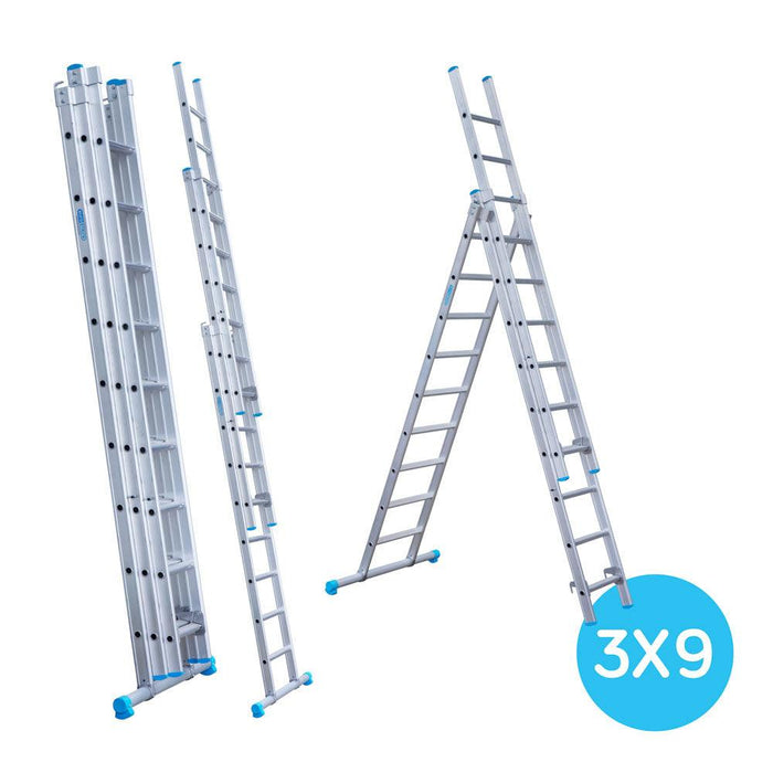 Eurostairs Merhzweckleiter dreiteilig gerade 3x9 Sprossen - GerüstExpress