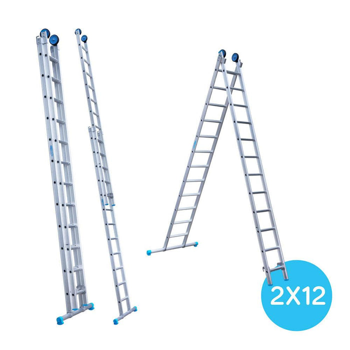 Eurostairs Mehrzweckleiter doppelt gerade 2x12 Sprossen + Giebelrollen - GerüstExpress