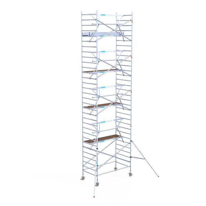 Rollgerüst Euroscaffold Professionell 135x250 10,2m Arbeitshöhe Carbonplattform gegen Fassade - GerüstExpress