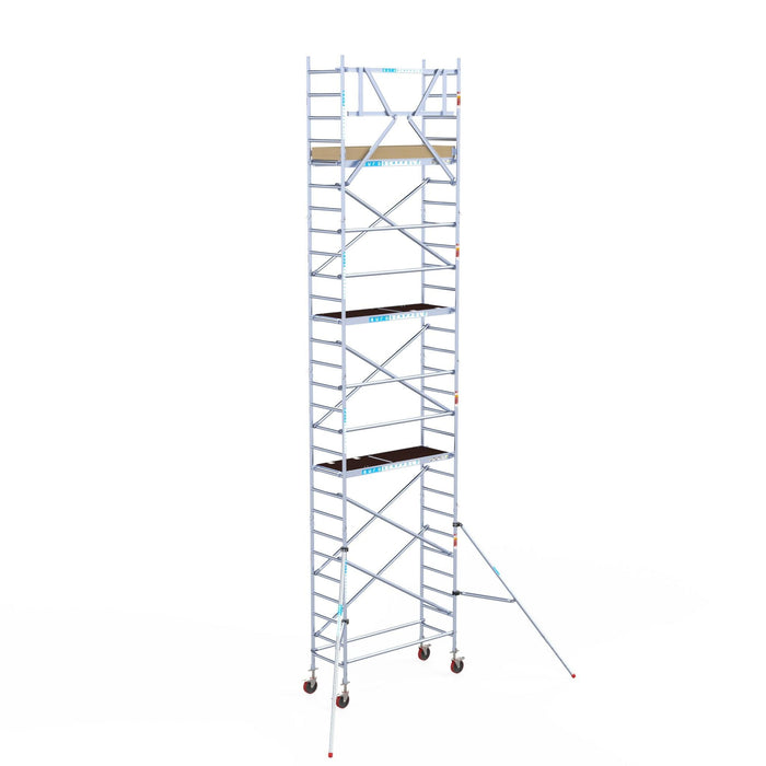 Rollgerüst Euroscaffold Basic 75x190 9,2m Arbeitshöhe Carbonplattform gegen Fassade - GerüstExpress