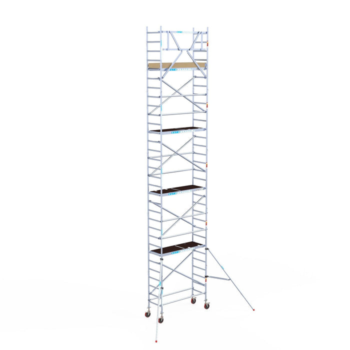 Rollgerüst Euroscaffold Basic 75x190 10,2m Arbeitshöhe Carbonplattform gegen Fassade - GerüstExpress