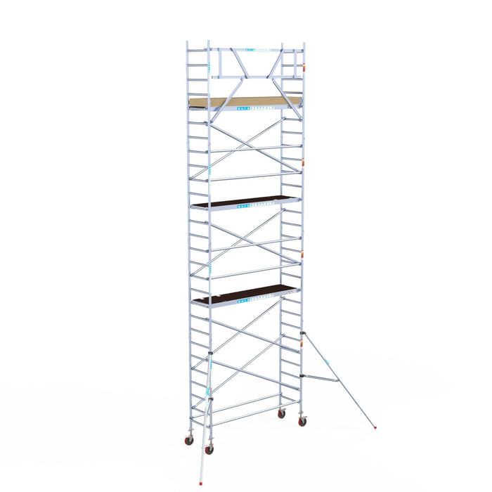 Rollgerüst Euroscaffold Basic 75x250 9,2m Arbeitshöhe Carbonplattform gegen Fassade - GerüstExpress