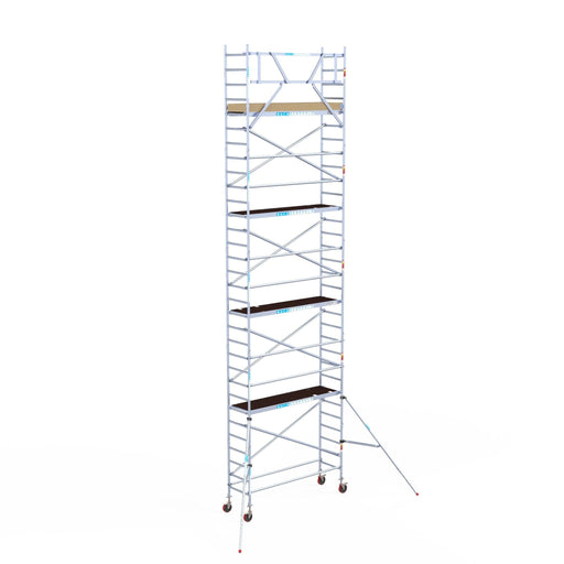 Rollgerüst Euroscaffold Basic 75x250 10,2m Arbeitshöhe Carbonplattform gegen Fassade - GerüstExpress
