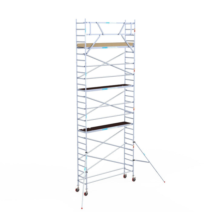 Rollgerüst Euroscaffold Basic 75x305 9,2m Arbeitshöhe Carbonplattform gegen Fassade - GerüstExpress
