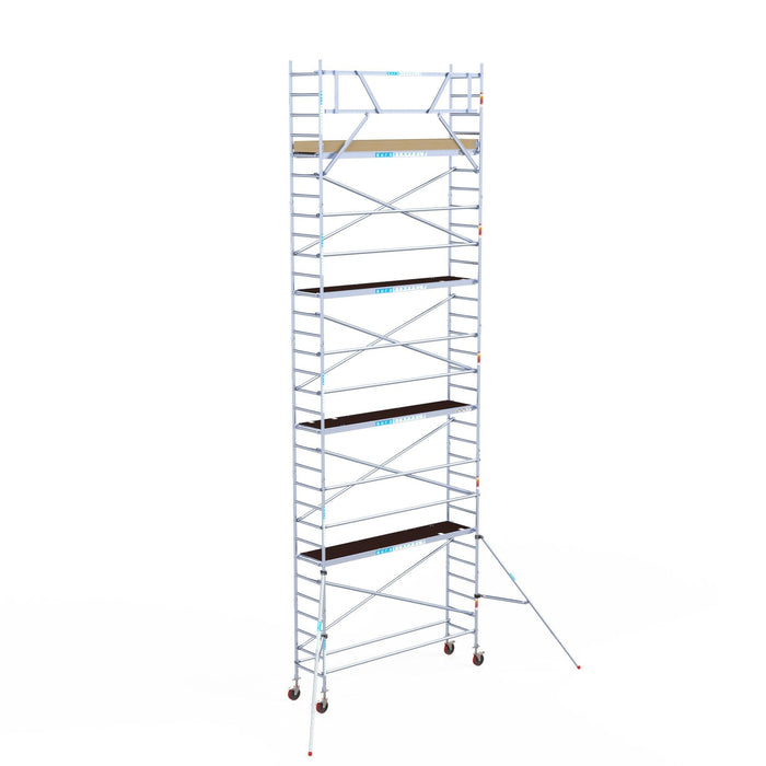 Rollgerüst Euroscaffold Basic 75x305 10,2m Arbeitshöhe Carbonplattform gegen Fassade - GerüstExpress