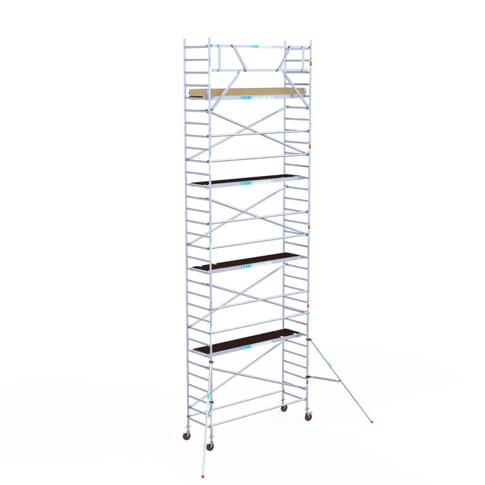 Rollgerüst Euroscaffold Basic 90x305 10,2m Arbeitshöhe Carbonplattform gegen Fassade - GerüstExpress