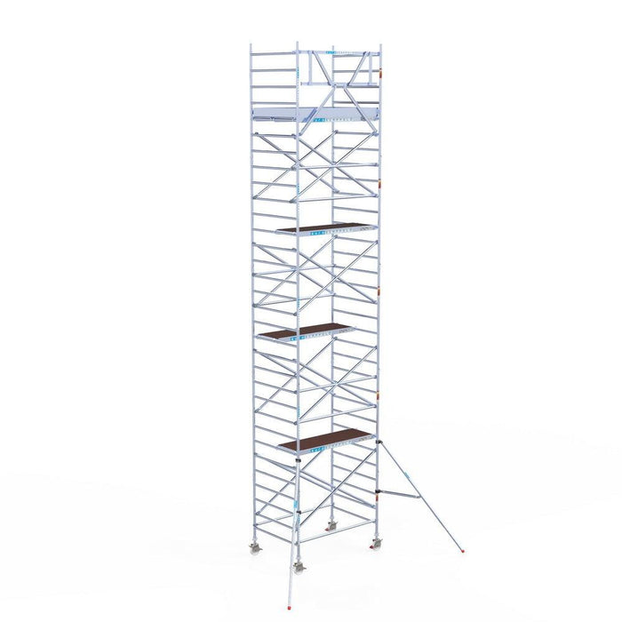 Rollgerüst Eurogerüst Original 135x190 10,2m Arbeitshöhe Carbonplattform gegen Fassade - GerüstExpress