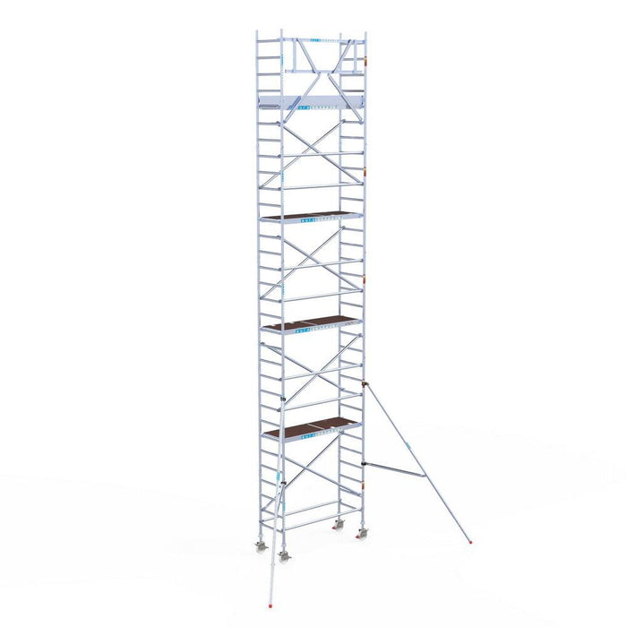 Rollgerüst Eurogerüst Original 75x190 10,2m Arbeitshöhe Carbonplattform gegen Fassade - GerüstExpress
