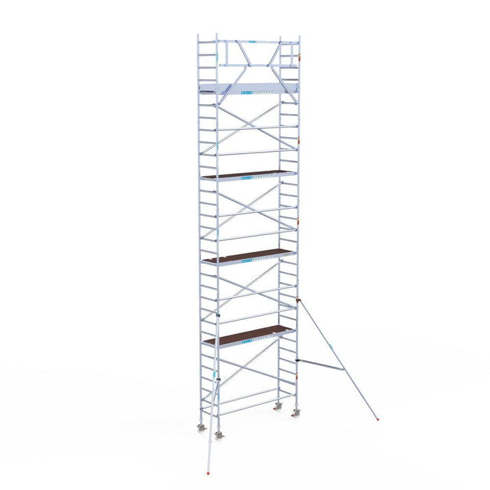 Rollgerüst Eurogerüst Original 75x250 10,2m Arbeitshöhe Carbonplattform gegen Fassade - GerüstExpress