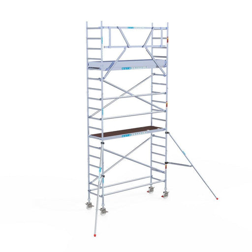 Rollgerüst Eurogerüst Original 75x250 6,2m Arbeitshöhe Carbonplattform gegen Fassade - GerüstExpress