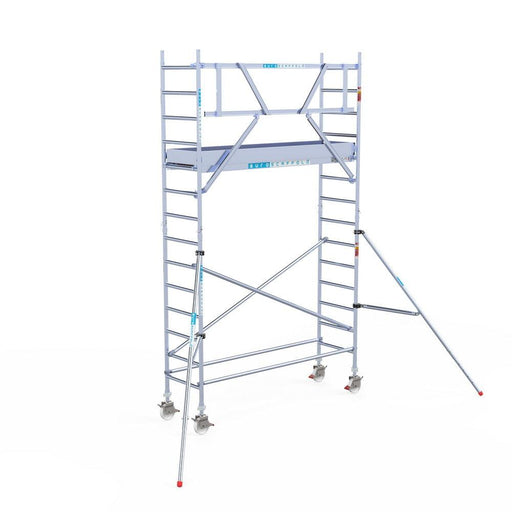 Rollgerüst Eurogerüst Original 75x250 5,2m Arbeitshöhe Carbonplattform gegen Fassade - GerüstExpress