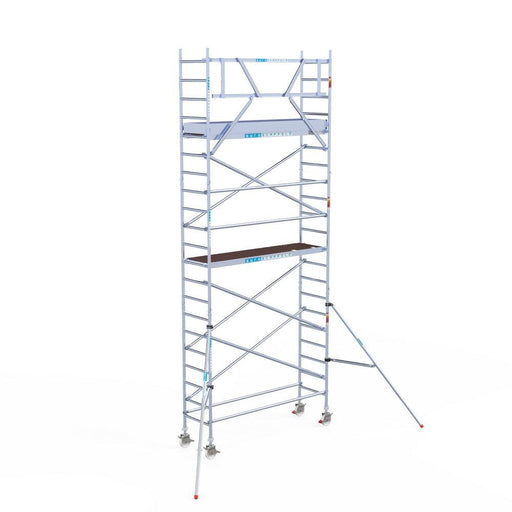 Rollgerüst Eurogerüst Original 75x250 7,2m Arbeitshöhe Carbonplattform gegen Fassade - GerüstExpress