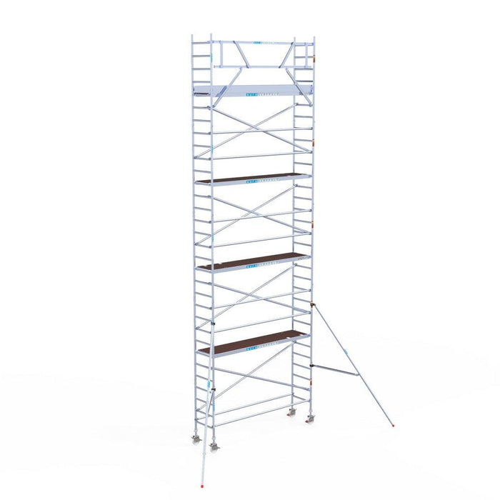 Rollgerüst Eurogerüst Original 75x305 10,2m Arbeitshöhe Carbonplattform gegen Fassade - GerüstExpress