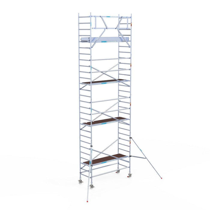 Rollgerüst Eurogerüst Original 90x250 9,2m Arbeitshöhe Carbonplattform gegen Fassade - GerüstExpress