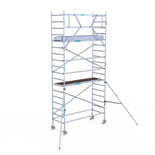 Rollgerüst Eurogerüst Original 90x250 6,2m Arbeitshöhe Carbonplattform gegen Fassade - GerüstExpress