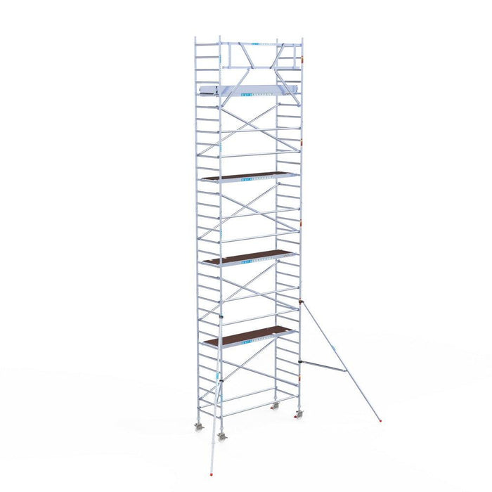 Rollgerüst Eurogerüst Original 90x250 10,2m Arbeitshöhe Carbonplattform gegen Fassade - GerüstExpress