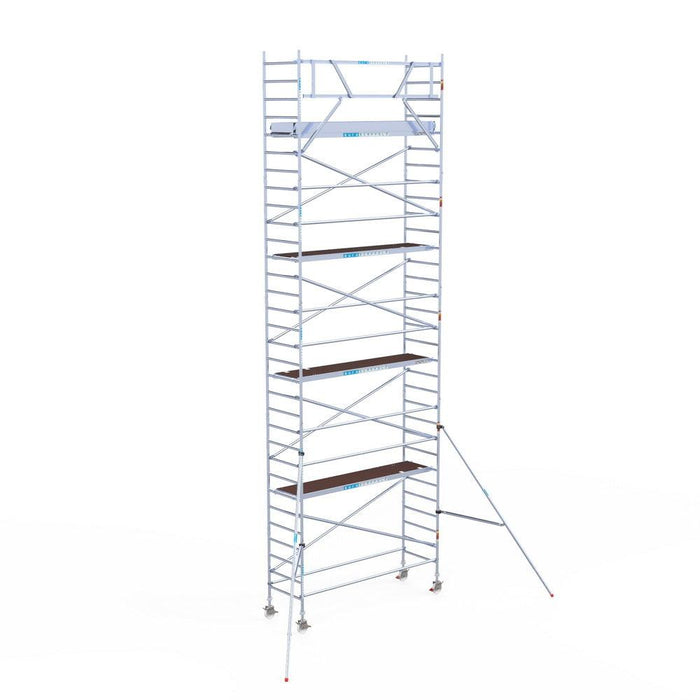 Rollgerüst Eurogerüst Original 90x305 10,2m Arbeitshöhe Carbonplattform gegen Fassade - GerüstExpress