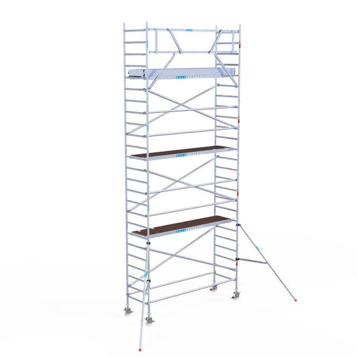 Rollgerüst Eurogerüst Original 90x305 8,2m Arbeitshöhe Carbonplattform gegen Fassade - GerüstExpress