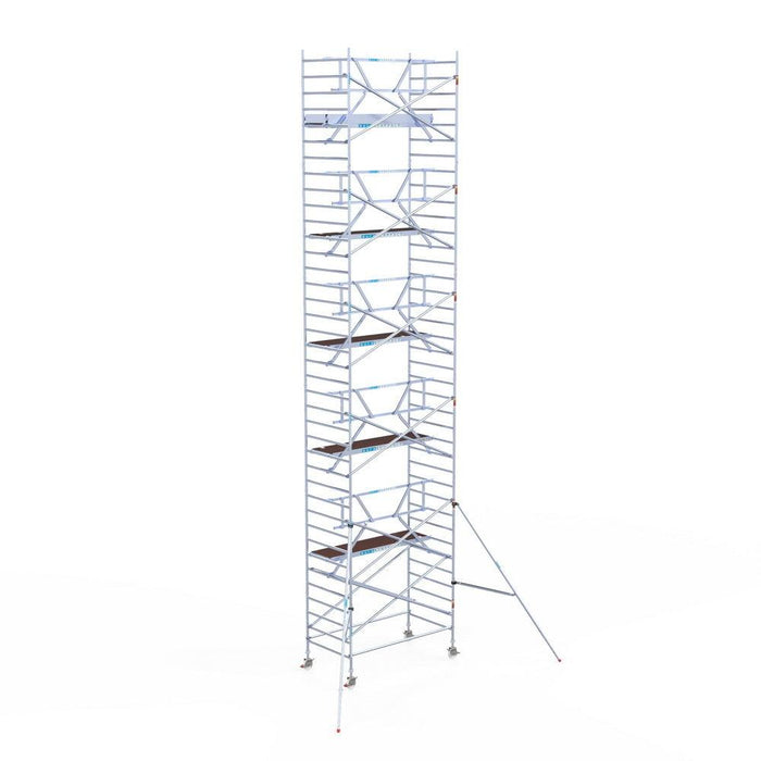 Rollgerüst Euroscaffold Professionell 135x250 12,2m Arbeitshöhe Carbonplattform gegen Fassade - GerüstExpress