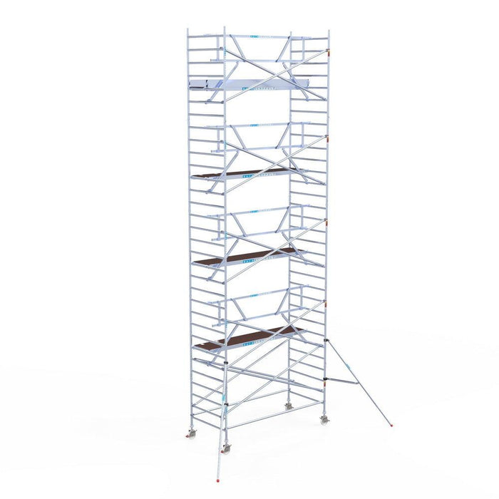 Rollgerüst Euroscaffold Professionell 135x305 10,2m Arbeitshöhe Carbonplattform gegen Fassade - GerüstExpress