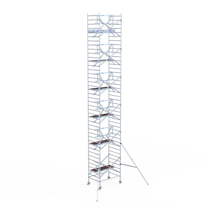 Rollgerüst Euroscaffold Professionell 135x190 13,2m Arbeitshöhe Carbonplattform gegen Fassade - GerüstExpress