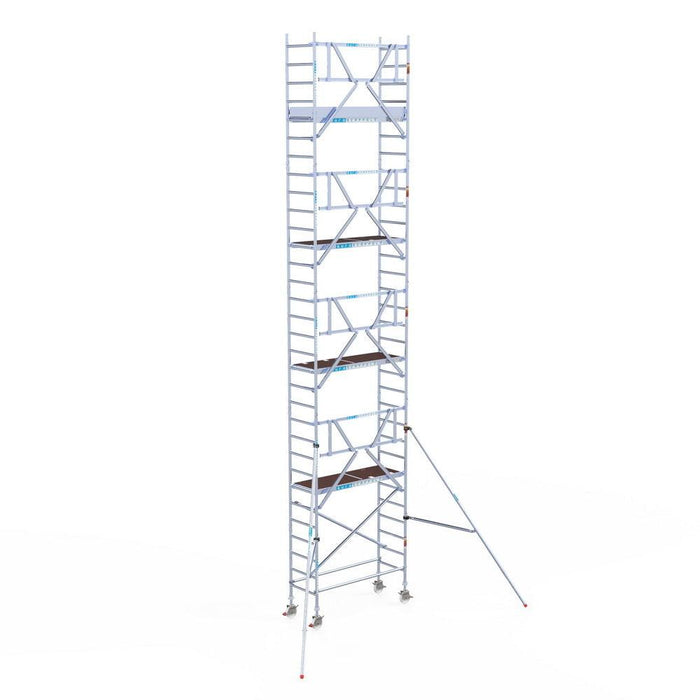 Rollgerüst Euroscaffold Professionell 75x190 10,2m Arbeitshöhe Carbonplattform gegen Fassade - GerüstExpress
