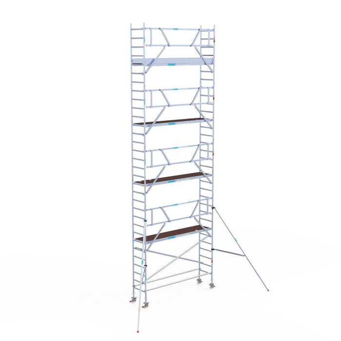Rollgerüst Euroscaffold Professionell 75x305 10,2m Arbeitshöhe Carbonplattform gegen Fassade - GerüstExpress