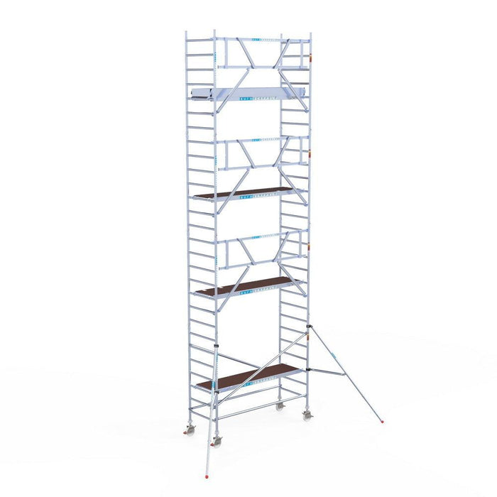 Rollgerüst Euroscaffold Professionell 90x250 9,2m Arbeitshöhe Carbonplattform gegen Fassade - GerüstExpress