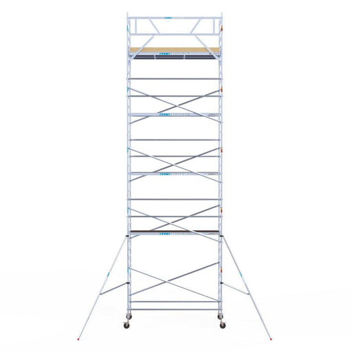 Rollgerüst Euroscaffold Basic 135x305 11,2m Arbeitshöhe an der Fassade - GerüstExpress