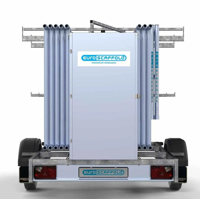 Abschließbarer Gerüstanhänger 250 + Rollgerüst Basic 135x250 10,2m Arbeitshöhe Carbonplattform - Gerüstexpress.de