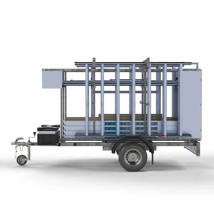 Abschließbarer Gerüstanhänger 250 + Rollgerüst Basic 135x250 12,2m Arbeitshöhe - Gerüstexpress.de