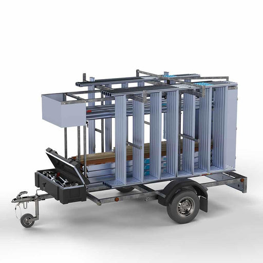 Abschließbarer Gerüstanhänger 250 + Rollgerüst Basic 135x250 12,2m Arbeitshöhe Carbonplattform - Gerüstexpress.de