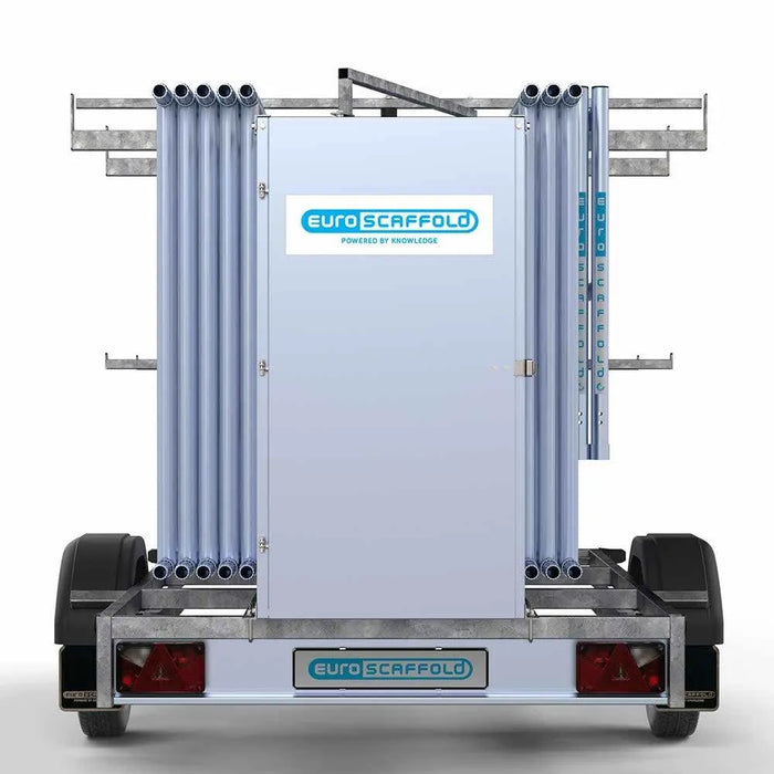 Abschließbarer Gerüstanhänger 250 + Rollgerüst Standard 135x250 12,2m Arbeitshöhe Carbonplattform - Gerüstexpress.de