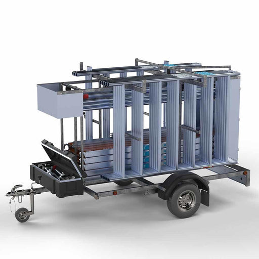 Abschließbarer Gerüstanhänger 250 + Rollgerüst Standard 135x250 12,2m Arbeitshöhe Carbonplattform - Gerüstexpress.de