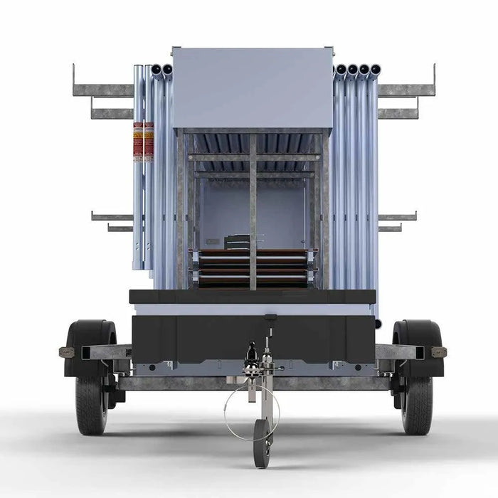 Abschließbarer Gerüstanhänger 305 + Rollgerüst Standard 135x305 10,2m Arbeitshöhe - Gerüstexpress.de
