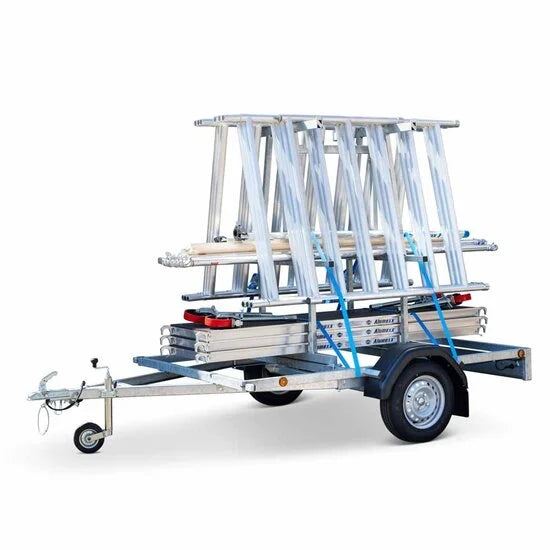 Gerüstanhänger 250cm offen inklusive Alumexx Budget Rollgerüst 135x250 8,2 m Arbeitshöhe