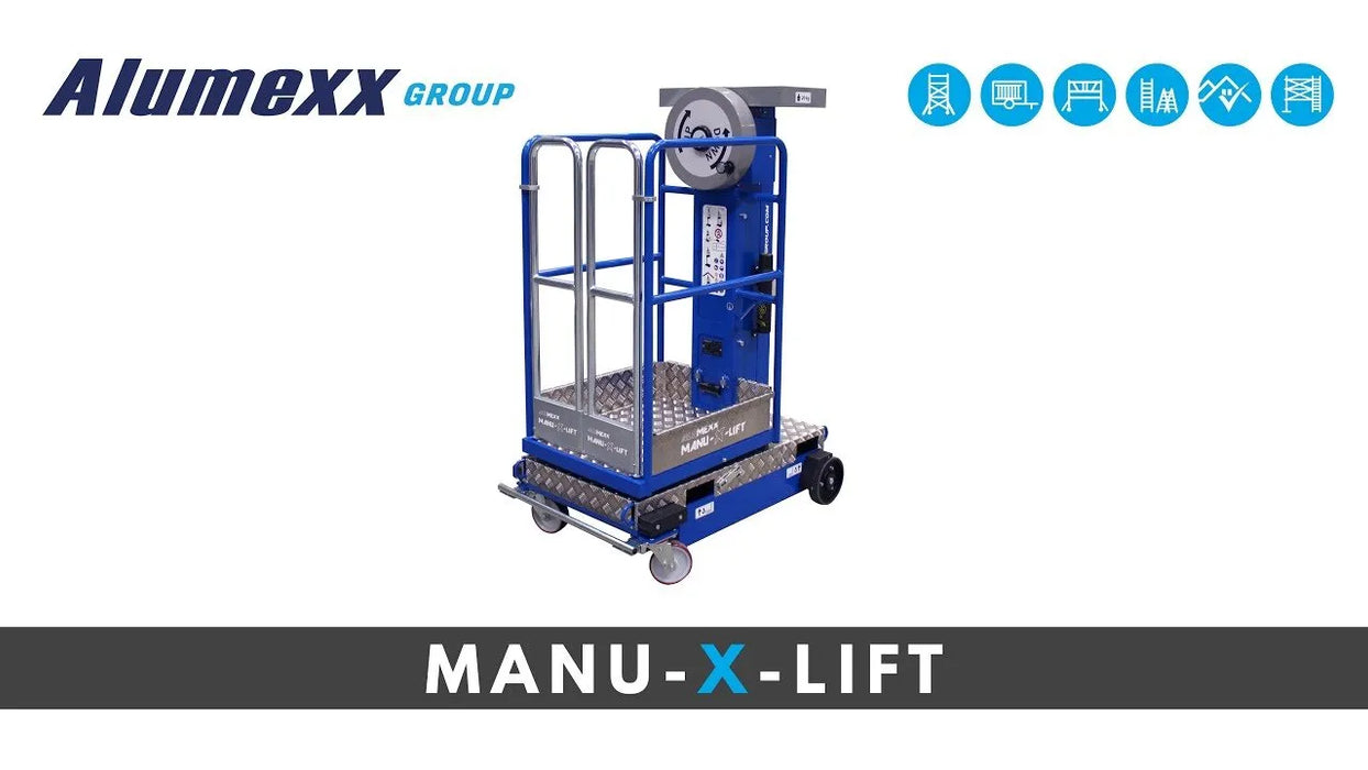 Alumexx Manu - X - Lift Manuelle Mobile Arbeitsbühne 4,1m Arbeitshöhe Kompakt Sicher - Gerüstexpress.de