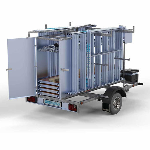 Abschließbarer Gerüstanhänger 250 + Rollgerüst Basic 135x250 8,2 m Arbeitshöhe Carbonplattform - GerüstExpress