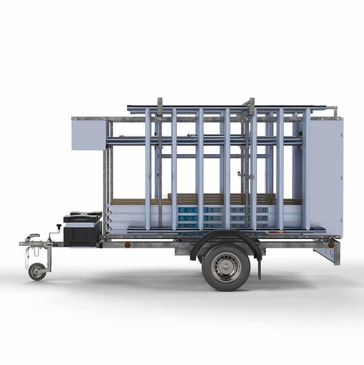 Abschließbarer Gerüstanhänger 250 + Rollgerüst Basic 135x250 10,2m Arbeitshöhe Carbonplattform - GerüstExpress