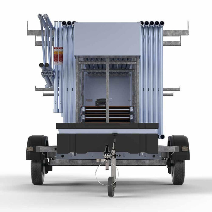 Gerüstanhänger abschließbarer Gerüstanhänger 250 + Rollgerüst Standard 135x250 10,2m Arbeitshöhe Carbonplattform einfaches Sicherheitsgeländer - GerüstExpress