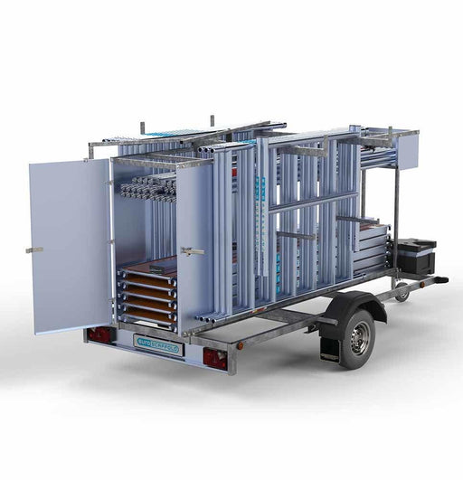 Abschließbarer Gerüstanhänger 305 + Rollgerüst Standard 135x305 10,2m Arbeitshöhe - GerüstExpress