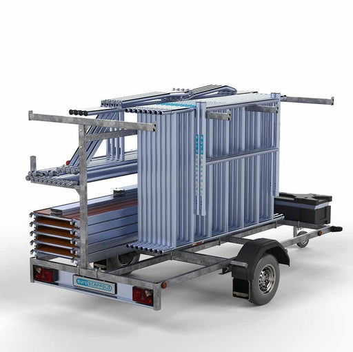 Gerüstanhänger 305 + Rollgerüst Standard 135x305 12,2m Arbeitshöhe einfaches Sicherheitsgeländer - GerüstExpress