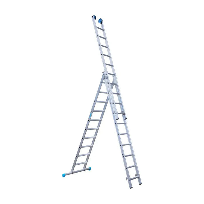 Eurostairs Mehrzweckleiter dreiteilig gerade 3x10 Sprossen + Giebelrollen - Gerüstexpress.de