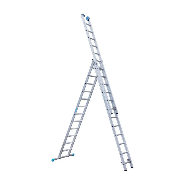 Eurostairs Mehrzweckleiter dreiteilig gerade 3x12 Sprossen + Giebelrollen - Gerüstexpress.de